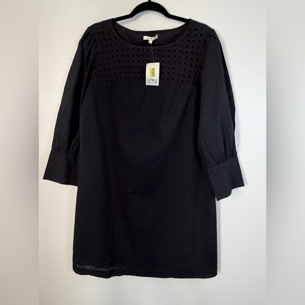NWT Matty MāDress Black Size Medium Swiss Dot Lined Split Cuff